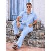 imageCOOFANDY Mens 2 Piece Casual Beach Outfits Short Sleeve Button Down Shirts Summer Loose Pant Sets Vacation Walking OutfitsLight Blue