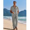 imageCOOFANDY Mens 2 Piece Casual Beach Outfits Short Sleeve Button Down Shirts Summer Loose Pant Sets Vacation Walking OutfitsLight Grey