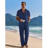 imageCOOFANDY Mens 2 Piece Casual Beach Outfits Short Sleeve Button Down Shirts Summer Loose Pant Sets Vacation Walking OutfitsNavy Blue