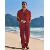 imageCOOFANDY Mens 2 Piece Casual Beach Outfits Short Sleeve Button Down Shirts Summer Loose Pant Sets Vacation Walking OutfitsWine Red