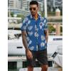 imageCOOFANDY Mens 2 Piece Summer Beach Outfits Tropical Short Sleeve Button Down Shirts and Shorts Hawaiian Vacation SetsBlue White Leaf