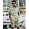 imageCOOFANDY Mens 2 Piece Summer Beach Outfits Tropical Short Sleeve Button Down Shirts and Shorts Hawaiian Vacation SetsGreen Palm Leaf