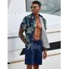 imageCOOFANDY Mens 2 Piece Summer Beach Outfits Tropical Short Sleeve Button Down Shirts and Shorts Hawaiian Vacation SetsNavy Green Leaf