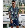 imageCOOFANDY Mens 2 Piece Summer Beach Outfits Tropical Short Sleeve Button Down Shirts and Shorts Hawaiian Vacation SetsNavy Green Leaf