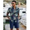 imageCOOFANDY Mens 2 Piece Summer Beach Outfits Tropical Short Sleeve Button Down Shirts and Shorts Hawaiian Vacation SetsNavy Green Leaf