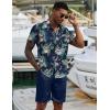 imageCOOFANDY Mens 2 Piece Summer Beach Outfits Tropical Short Sleeve Button Down Shirts and Shorts Hawaiian Vacation SetsNavy Green Leaf
