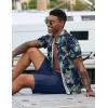 imageCOOFANDY Mens 2 Piece Summer Beach Outfits Tropical Short Sleeve Button Down Shirts and Shorts Hawaiian Vacation SetsNavy Green Leaf