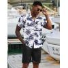 imageCOOFANDY Mens 2 Piece Summer Beach Outfits Tropical Short Sleeve Button Down Shirts and Shorts Hawaiian Vacation SetsNavy Palm Leaf