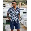imageCOOFANDY Mens 2 Piece Summer Beach Outfits Tropical Short Sleeve Button Down Shirts and Shorts Hawaiian Vacation SetsNavy White Flower