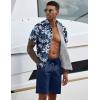 imageCOOFANDY Mens 2 Piece Summer Beach Outfits Tropical Short Sleeve Button Down Shirts and Shorts Hawaiian Vacation SetsNavy White Flower