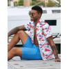 imageCOOFANDY Mens 2 Piece Summer Beach Outfits Tropical Short Sleeve Button Down Shirts and Shorts Hawaiian Vacation SetsPink Blue Leaf