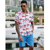 imageCOOFANDY Mens 2 Piece Summer Beach Outfits Tropical Short Sleeve Button Down Shirts and Shorts Hawaiian Vacation SetsPink Blue Leaf