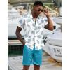 imageCOOFANDY Mens 2 Piece Summer Beach Outfits Tropical Short Sleeve Button Down Shirts and Shorts Hawaiian Vacation SetsWhite Blue Leaf