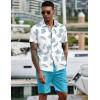 imageCOOFANDY Mens 2 Piece Summer Beach Outfits Tropical Short Sleeve Button Down Shirts and Shorts Hawaiian Vacation SetsWhite Blue Leaf