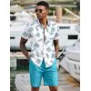 imageCOOFANDY Mens 2 Piece Summer Beach Outfits Tropical Short Sleeve Button Down Shirts and Shorts Hawaiian Vacation SetsWhite Blue Leaf