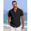 imageCOOFANDY Mens Cuban Guayabera Summer Beach Short Sleeve Casual Vacation Wedding ShirtAblack