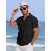 imageCOOFANDY Mens Cuban Guayabera Summer Beach Short Sleeve Casual Vacation Wedding ShirtAblack