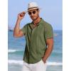 imageCOOFANDY Mens Cuban Guayabera Summer Beach Short Sleeve Casual Vacation Wedding ShirtArmy Green