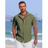 imageCOOFANDY Mens Cuban Guayabera Summer Beach Short Sleeve Casual Vacation Wedding ShirtArmy Green