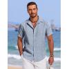 imageCOOFANDY Mens Cuban Guayabera Summer Beach Short Sleeve Casual Vacation Wedding ShirtGreyblue