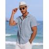 imageCOOFANDY Mens Cuban Guayabera Summer Beach Short Sleeve Casual Vacation Wedding ShirtGreyblue