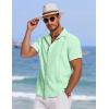 imageCOOFANDY Mens Cuban Guayabera Summer Beach Short Sleeve Casual Vacation Wedding ShirtIce Green