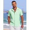 imageCOOFANDY Mens Cuban Guayabera Summer Beach Short Sleeve Casual Vacation Wedding ShirtIce Green