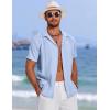imageCOOFANDY Mens Cuban Guayabera Summer Beach Short Sleeve Casual Vacation Wedding ShirtLight Blue