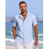 imageCOOFANDY Mens Cuban Guayabera Summer Beach Short Sleeve Casual Vacation Wedding ShirtLight Blue