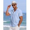 imageCOOFANDY Mens Cuban Guayabera Summer Beach Short Sleeve Casual Vacation Wedding ShirtLight Blue