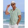imageCOOFANDY Mens Cuban Guayabera Summer Beach Short Sleeve Casual Vacation Wedding ShirtLight Green