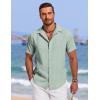 imageCOOFANDY Mens Cuban Guayabera Summer Beach Short Sleeve Casual Vacation Wedding ShirtLight Green