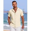 imageCOOFANDY Mens Cuban Guayabera Summer Beach Short Sleeve Casual Vacation Wedding ShirtLight Khaki