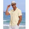 imageCOOFANDY Mens Cuban Guayabera Summer Beach Short Sleeve Casual Vacation Wedding ShirtLight Khaki