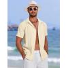 imageCOOFANDY Mens Cuban Guayabera Summer Beach Short Sleeve Casual Vacation Wedding ShirtLight Khaki