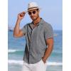 imageCOOFANDY Mens Cuban Guayabera Summer Beach Short Sleeve Casual Vacation Wedding ShirtNavy Blue