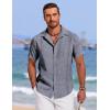 imageCOOFANDY Mens Cuban Guayabera Summer Beach Short Sleeve Casual Vacation Wedding ShirtNavy Blue