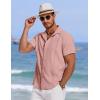 imageCOOFANDY Mens Cuban Guayabera Summer Beach Short Sleeve Casual Vacation Wedding ShirtPink