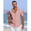imageCOOFANDY Mens Cuban Guayabera Summer Beach Short Sleeve Casual Vacation Wedding ShirtPink