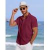 imageCOOFANDY Mens Cuban Guayabera Summer Beach Short Sleeve Casual Vacation Wedding ShirtWine Red