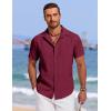 imageCOOFANDY Mens Cuban Guayabera Summer Beach Short Sleeve Casual Vacation Wedding ShirtWine Red