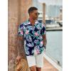 imageCOOFANDY Mens Hawaiian Short Sleeve Shirt Tropical Vacation Essential Casual Button Down Summer Beach ShirtsFlower Leavesblack
