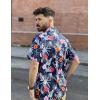 imageCOOFANDY Mens Hawaiian Short Sleeve Shirt Tropical Vacation Essential Casual Button Down Summer Beach ShirtsHibiscus Leavesblue