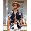 imageCOOFANDY Mens Hawaiian Short Sleeve Shirt Tropical Vacation Essential Casual Button Down Summer Beach ShirtsWhite Leavesblack Print