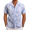 imageCOOFANDY Mens Hawaiian Short Sleeve Shirt Tropical Vacation Essential Casual Button Down Summer Beach ShirtsWhite Leavesblue