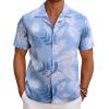 imageCOOFANDY Mens Hawaiian Short Sleeve Shirt Tropical Vacation Essential Casual Button Down Summer Beach ShirtsWhite Leavesblue Print