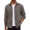 imageCOOFANDY Mens Lightweight Button Down Shirts Long Sleeve Casual Textured Overshirt Regular FitDark Grey