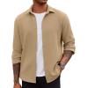 imageCOOFANDY Mens Lightweight Button Down Shirts Long Sleeve Casual Textured Overshirt Regular FitKhaki