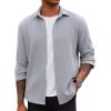 imageCOOFANDY Mens Lightweight Button Down Shirts Long Sleeve Casual Textured Overshirt Regular FitLight Grey