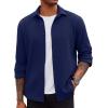 imageCOOFANDY Mens Lightweight Button Down Shirts Long Sleeve Casual Textured Overshirt Regular FitNavy Blue